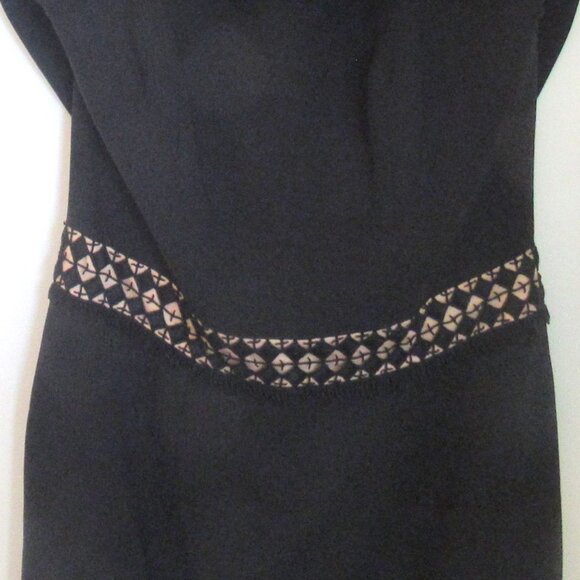 Lucian Matis Sleeveless Black Dress with Tan Lace Inserts, Knee Length S 10 K116 - Picture 5 of 16
